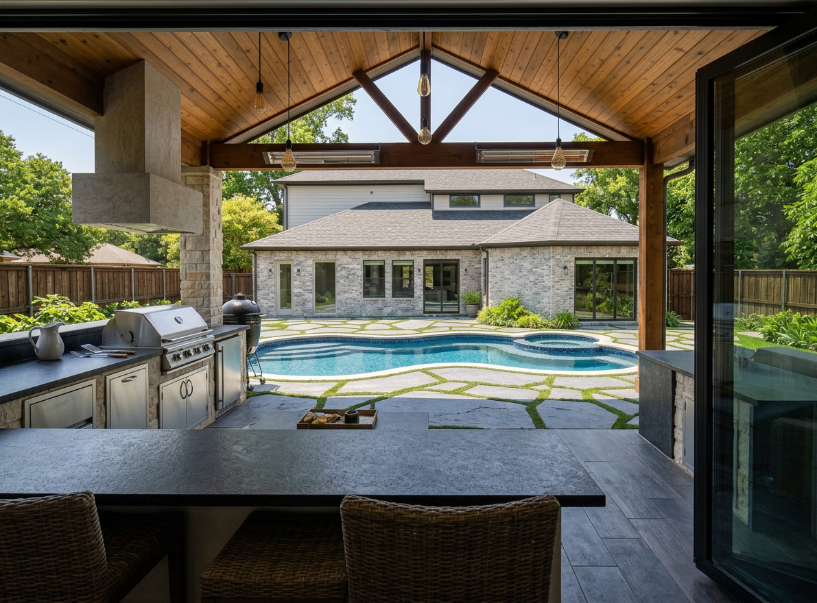 Kitchen POV looking at pool