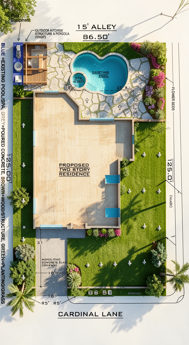 1002 Cardinal Site Plan — 86.5 x 125 ft lot